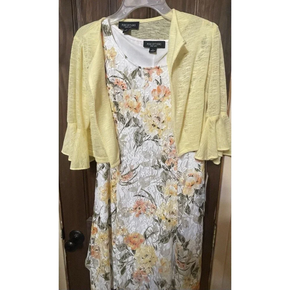 Size Small Perceptions New York Floral Print Lace Dress With 3/4 Sleeve Sweater - Picture 5 of 7
